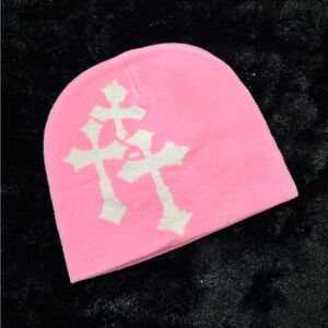Pink Beanie with Cross Design
